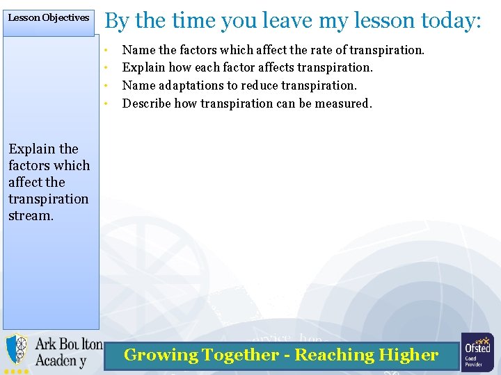 Lesson Objectives By the time you leave my lesson today: • • Name the