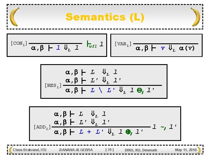 Semantics (L) [CONL] , l L l , , [RESL] , , , [ADDL]
