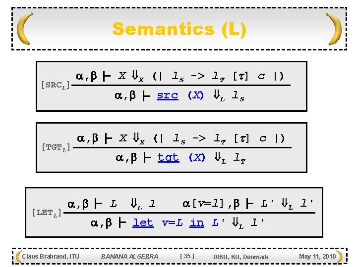 Semantics (L) [SRCL] [TGTL] [LETL] X X (| l. S -> l. T [