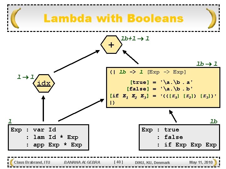 Lambda with Booleans + lb+l l lb l l l (| lb -> l