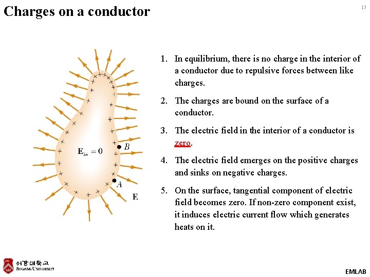 Charges on a conductor 17 1. In equilibrium, there is no charge in the