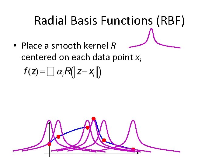 Radial Basis Functions (RBF) • Place a smooth kernel R centered on each data
