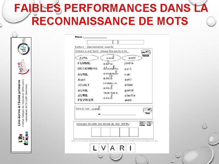 FAIBLES PERFORMANCES DANS LA RECONNAISSANCE DE MOTS 