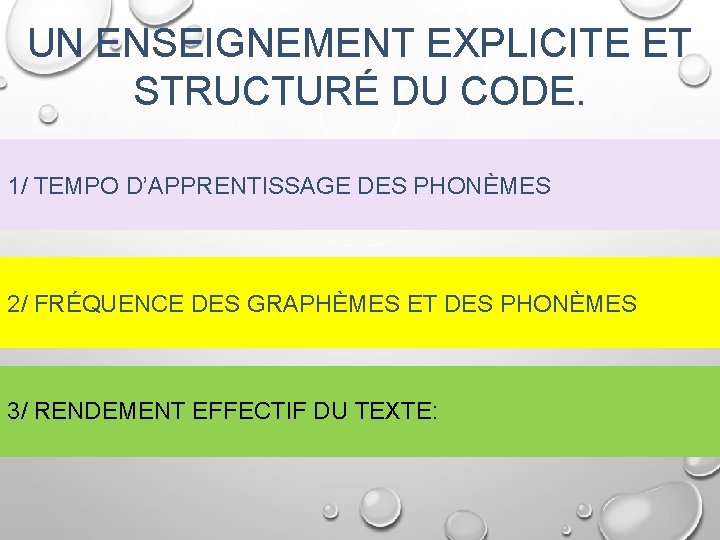 UN ENSEIGNEMENT EXPLICITE ET STRUCTURÉ DU CODE. 1/ TEMPO D’APPRENTISSAGE DES PHONÈMES 2/ FRÉQUENCE