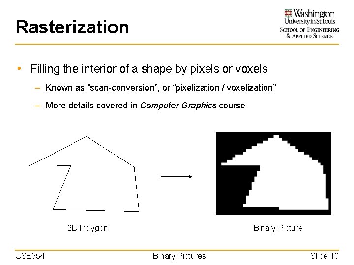 Rasterization • Filling the interior of a shape by pixels or voxels – Known