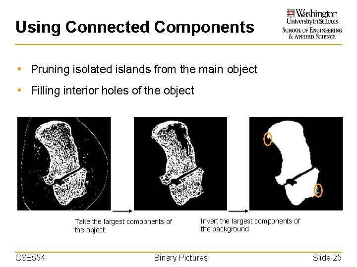 Using Connected Components • Pruning isolated islands from the main object • Filling interior