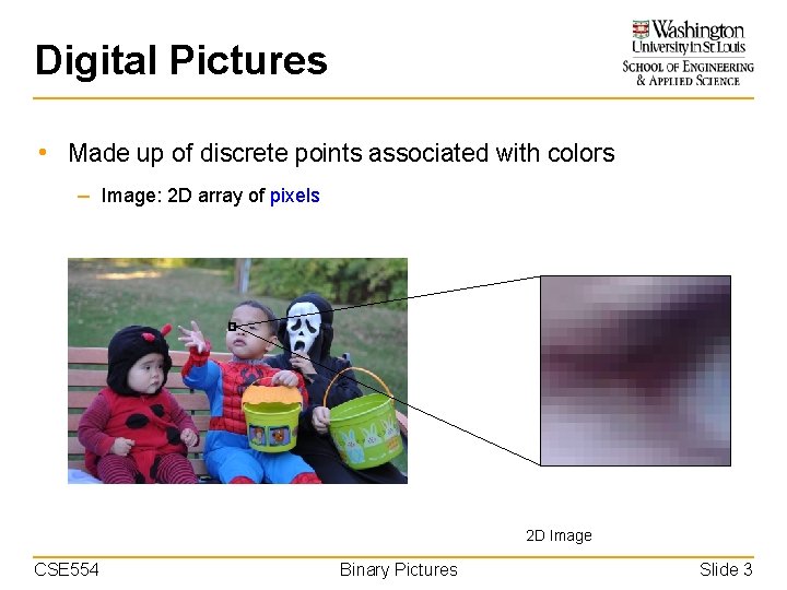 Digital Pictures • Made up of discrete points associated with colors – Image: 2