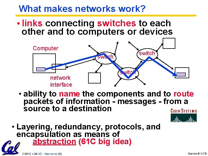 What makes networks work? • links connecting switches to each other and to computers