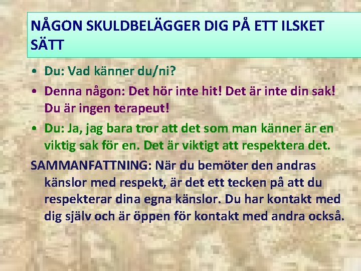 NÅGON SKULDBELÄGGER DIG PÅ ETT ILSKET SÄTT • Du: Vad känner du/ni? • Denna