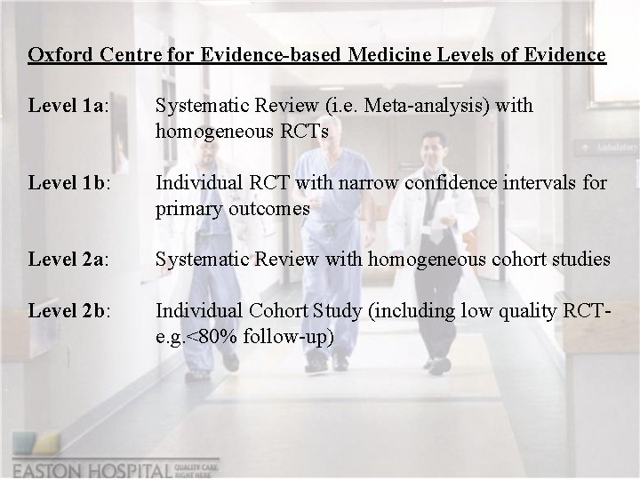 Oxford Centre for Evidence-based Medicine Levels of Evidence Level 1 a: Systematic Review (i.