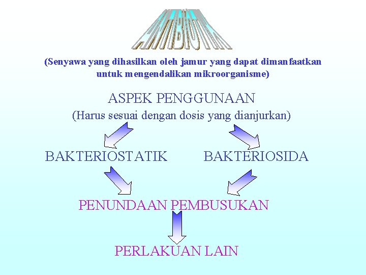 (Senyawa yang dihasilkan oleh jamur yang dapat dimanfaatkan untuk mengendalikan mikroorganisme) ASPEK PENGGUNAAN (Harus