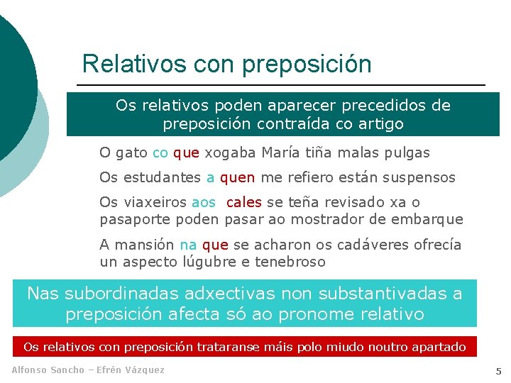 Relativos con preposición Os relativos poden aparecer precedidos de preposición contraída co artigo O