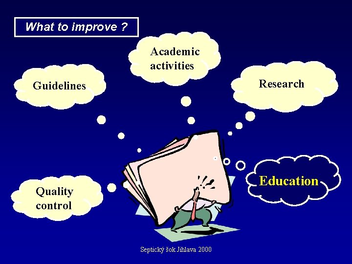 What to improve ? Academic activities Research Guidelines Education Quality control Septický šok Jihlava