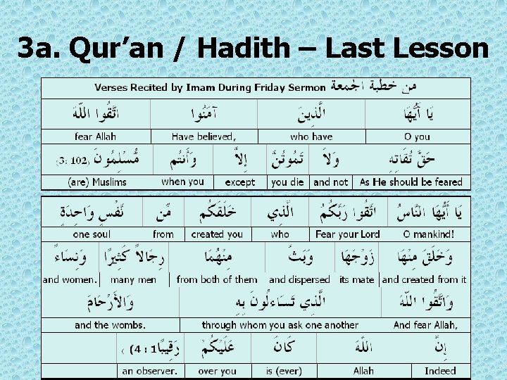 3 a. Qur’an / Hadith – Last Lesson 