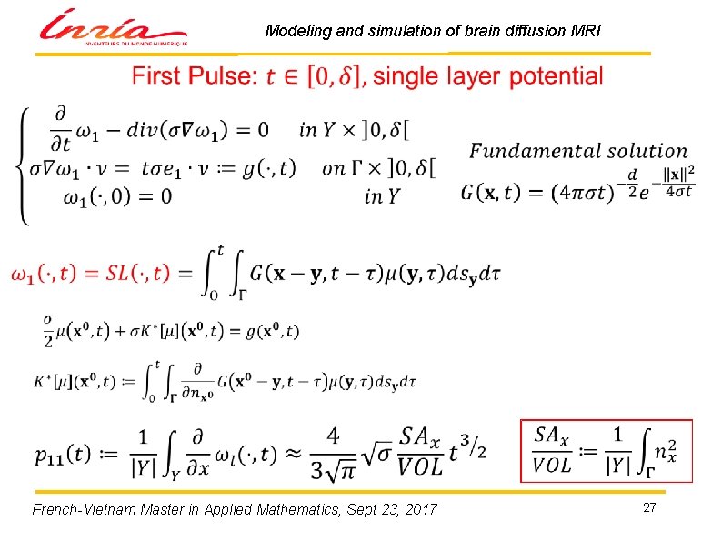 Modeling and simulation of brain diffusion MRI French-Vietnam Master in Applied Mathematics, Sept 23,