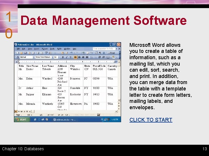1 Data Management Software 0 Microsoft Word allows you to create a table of