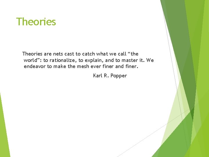 Theories are nets cast to catch what we call “the world”: to rationalize, to