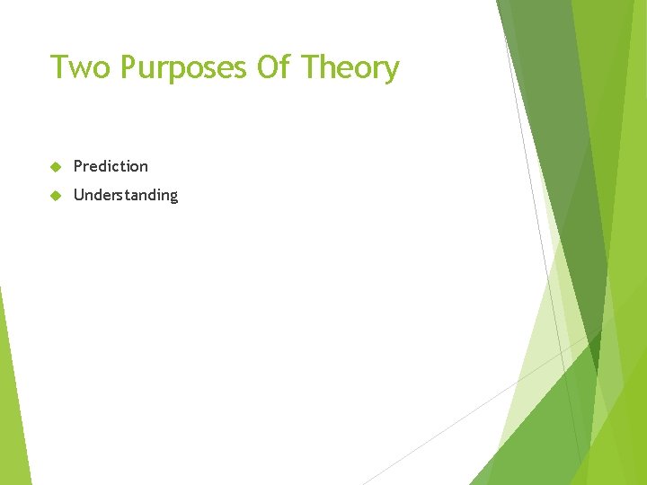 Two Purposes Of Theory Prediction Understanding 