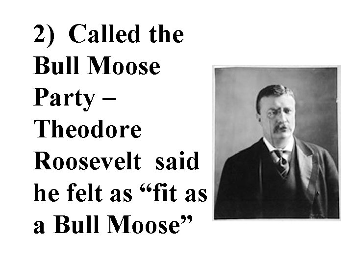 2) Called the Bull Moose Party – Theodore Roosevelt said he felt as “fit