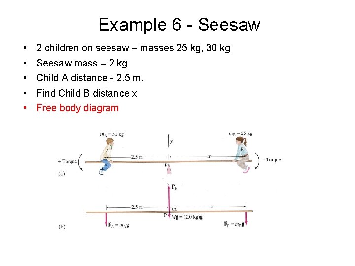 Example 6 - Seesaw • • • 2 children on seesaw – masses 25