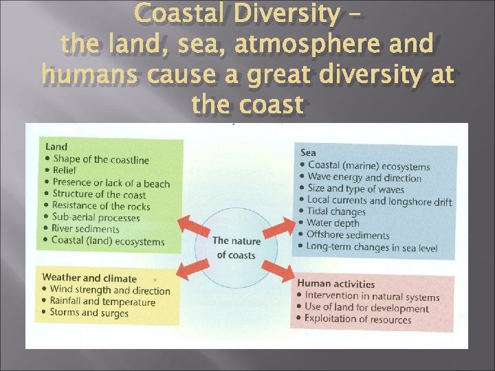 Coastal Diversity – the land, sea, atmosphere and humans cause a great diversity at