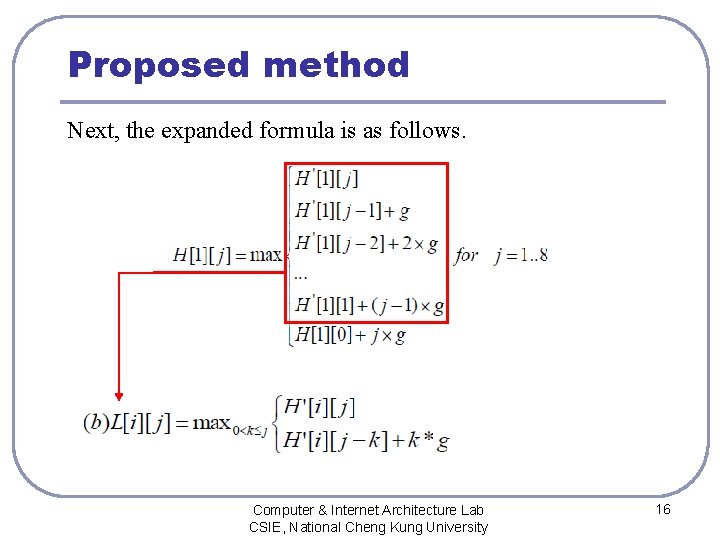 Proposed method Next, the expanded formula is as follows. Computer & Internet Architecture Lab