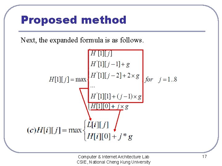 Proposed method Next, the expanded formula is as follows. Computer & Internet Architecture Lab