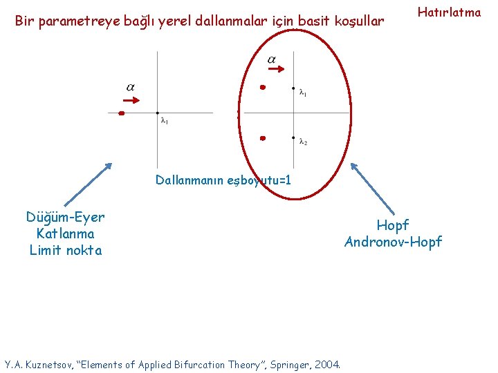 Bir parametreye bağlı yerel dallanmalar için basit koşullar Hatırlatma Dallanmanın eşboyutu=1 Düğüm-Eyer Katlanma Limit