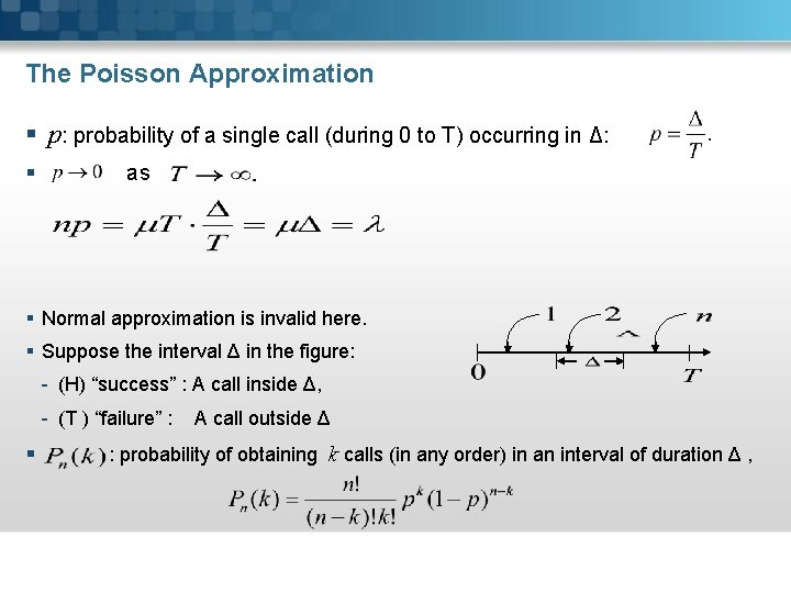 The Poisson Approximation § p: probability of a single call (during 0 to T)