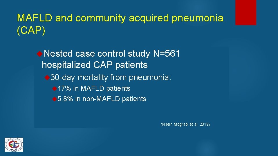 MAFLD and community acquired pneumonia (CAP) Nested case control study N=561 hospitalized CAP patients