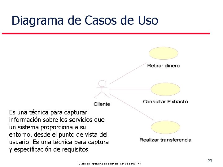 Diagrama de Casos de Uso Es una técnica para capturar información sobre los servicios