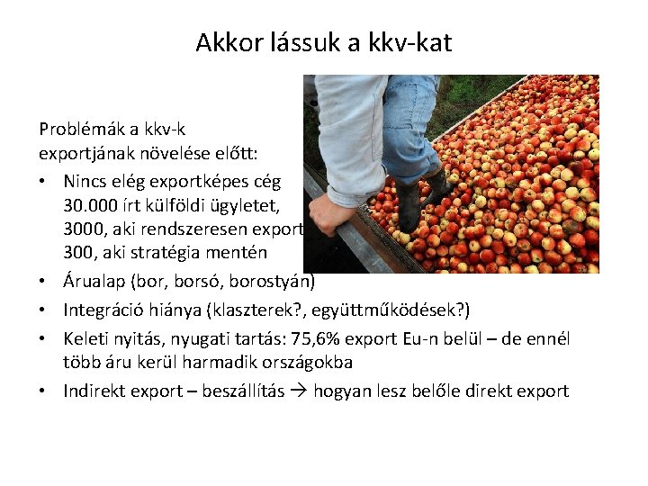 Akkor lássuk a kkv-kat Problémák a kkv-k exportjának növelése előtt: • Nincs elég exportképes