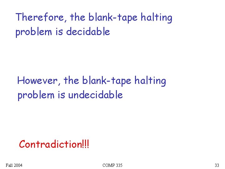 Therefore, the blank-tape halting problem is decidable However, the blank-tape halting problem is undecidable