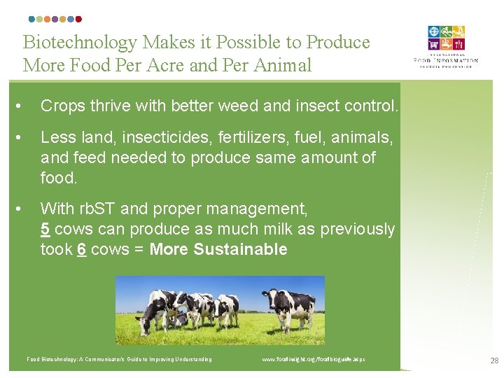 Biotechnology Makes it Possible to Produce More Food Per Acre and Per Animal •