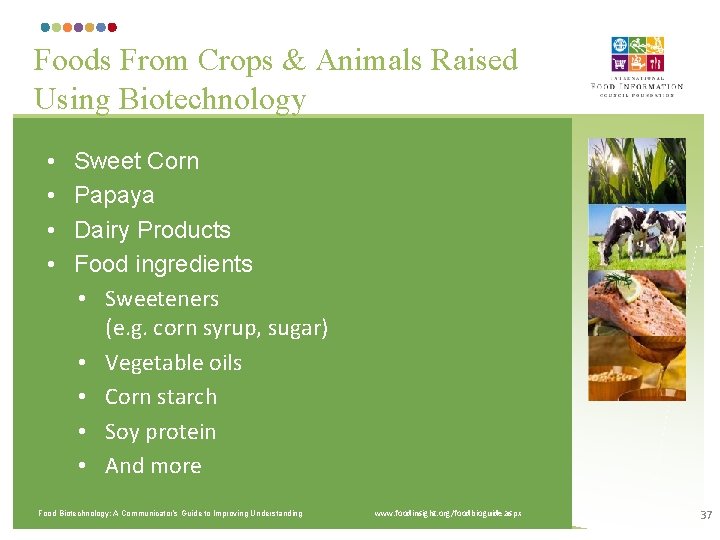 Foods From Crops & Animals Raised Using Biotechnology • • Sweet Corn Papaya Dairy