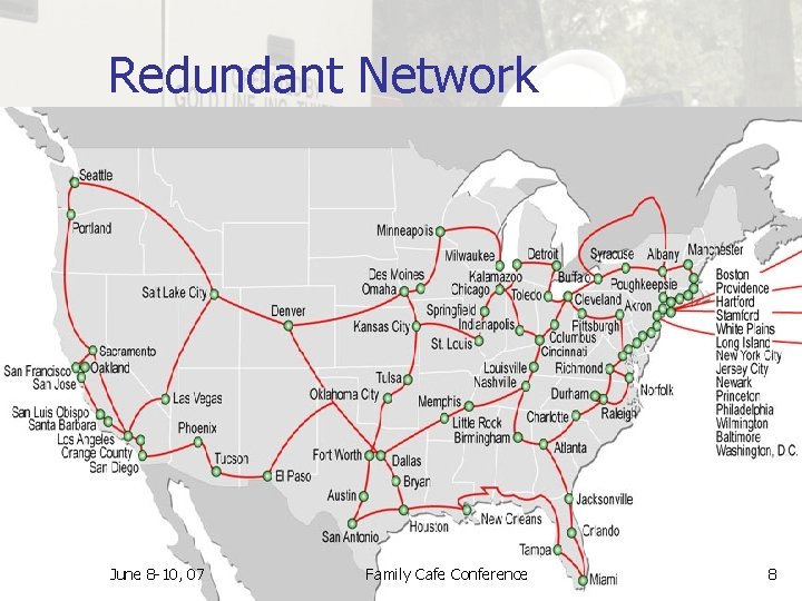 Redundant Network June 8 -10, 07 Family Cafe Conference 8 