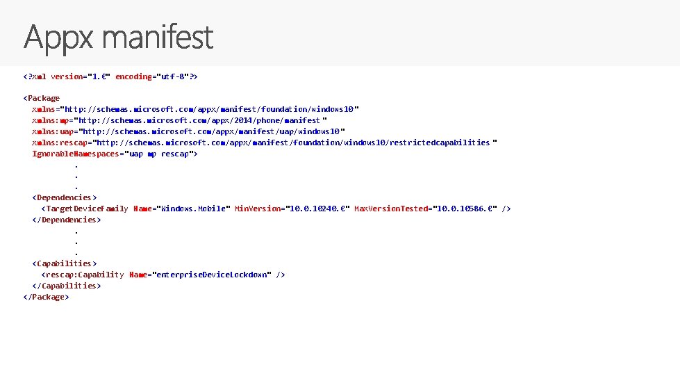 <? xml version="1. 0" encoding="utf-8"? > <Package xmlns="http: //schemas. microsoft. com/appx/manifest/foundation/windows 10 " xmlns: