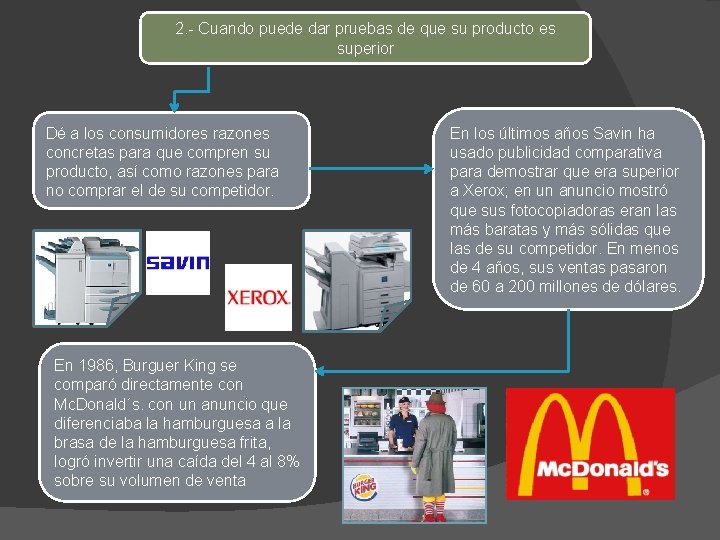 2. - Cuando puede dar pruebas de que su producto es superior Dé a 2. - Cuando puede dar pruebas de que su producto es superior Dé a
