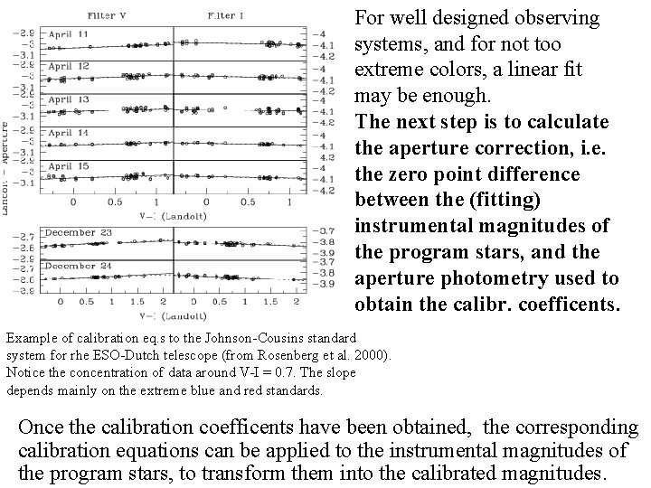 For well designed observing systems, and for not too extreme colors, a linear fit