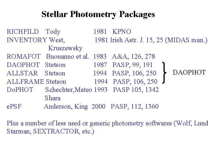 Stellar Photometry Packages RICHFILD Tody 1981 KPNO INVENTORY West, 1981 Irish Astr. J. 15,