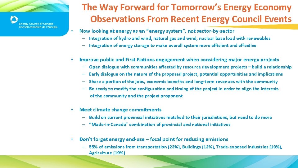 The Way Forward for Tomorrow’s Energy Economy Observations From Recent Energy Council Events •