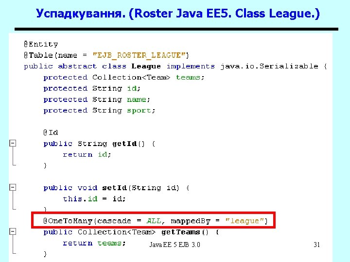 Успадкування. (Roster Java EE 5. Class League. ) Java EE 5 EJB 3. 0