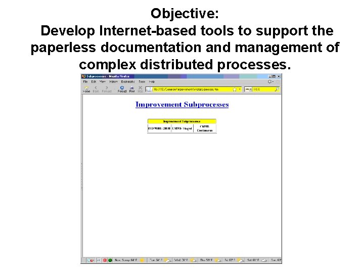 Objective: Develop Internet-based tools to support the paperless documentation and management of complex distributed