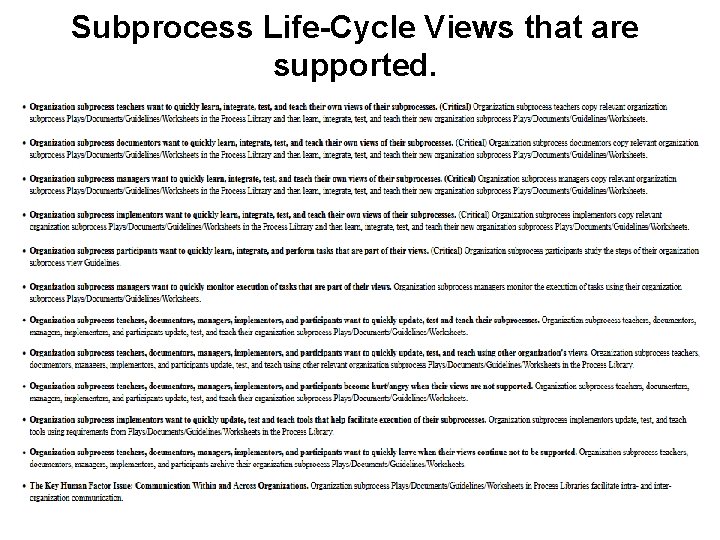 Subprocess Life-Cycle Views that are supported. 