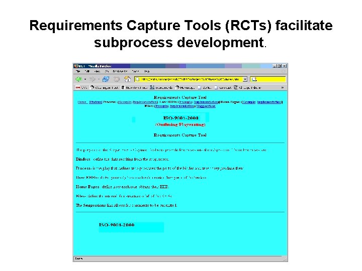 Requirements Capture Tools (RCTs) facilitate subprocess development. 