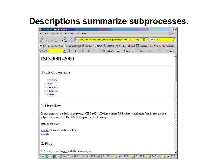 Descriptions summarize subprocesses. 