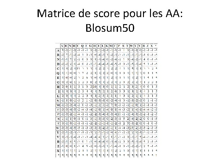 Matrice de score pour les AA: Blosum 50 