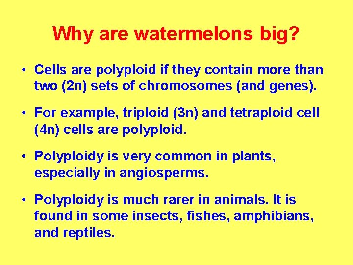 Why are watermelons big? • Cells are polyploid if they contain more than two
