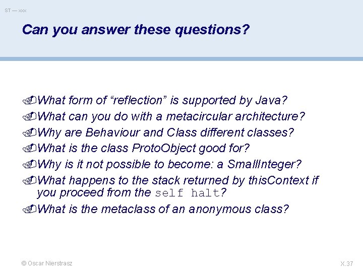 ST — xxx Can you answer these questions? What form of “reflection” is supported