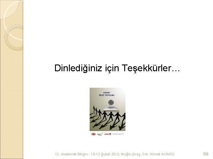 Dinlediğiniz için Teşekkürler… 12. Akademik Bilişim - 10 -12 Şubat 2010, Muğla (Araş. Gör.